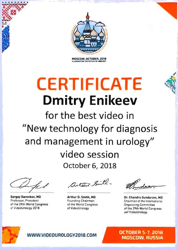 Сертификат Дмитрия Еникеева